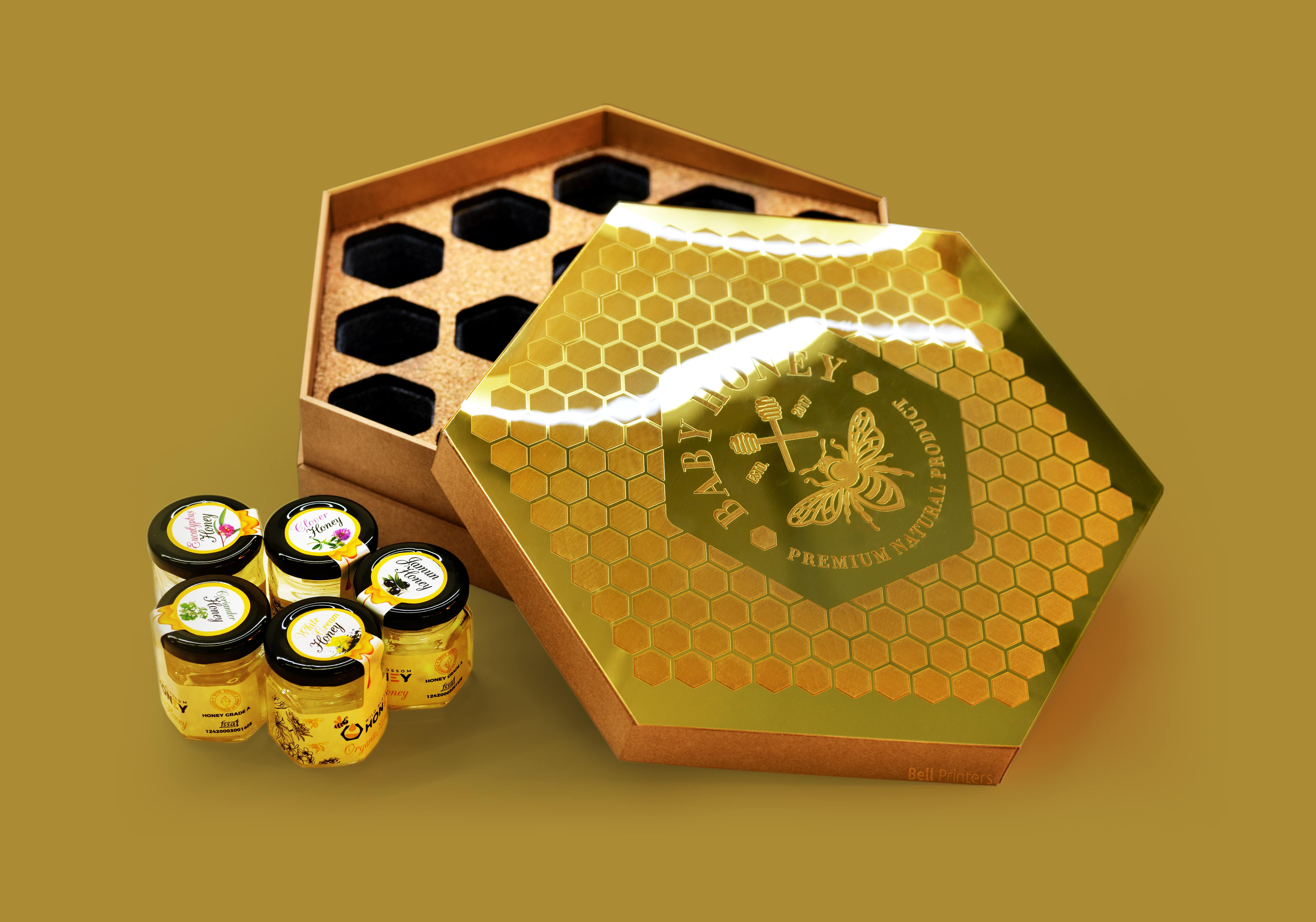 Hexagon honey gift box | Luxury Honey box | honey packaging box 