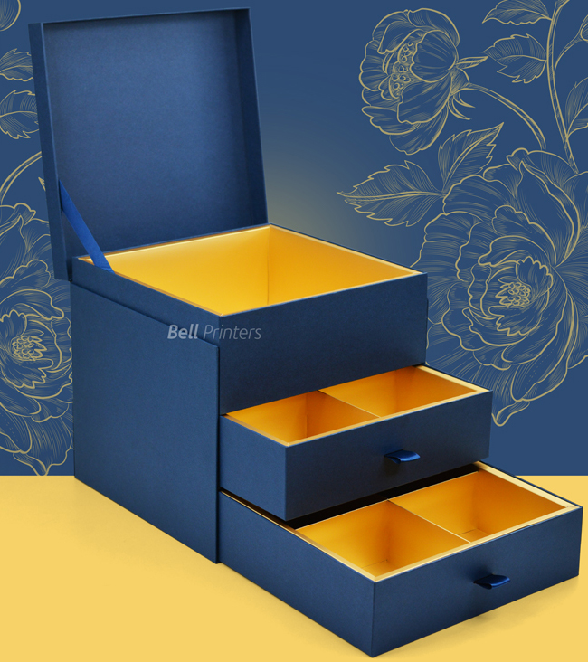 Premium dry fruits packaging rigid cardboard boxes with double drawer